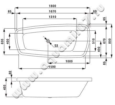 Ванна акриловая Laufen Palomba Collection H2438000000001 размеры