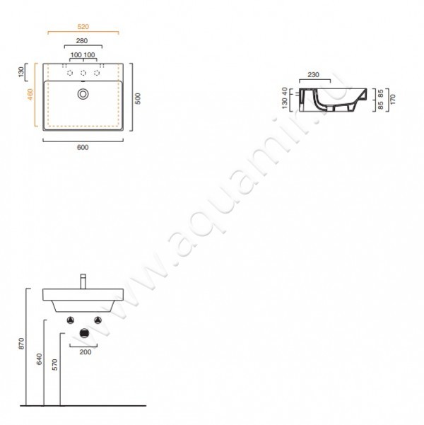 Раковина подвесная Catalano New Zero 0120600001 / 160ZP00 размеры