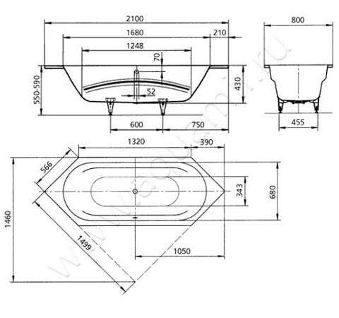 Ванна стальная Kaldewei Vaio Duo 6 233200010001 размеры
