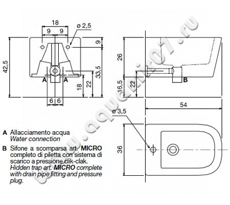 Биде подвесное Antonio Lupi KOMODO KOMODO2 размеры