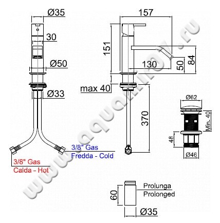 Смеситель для биде Antonio Lupi BIKAPPA BK400N размеры