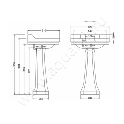Пьедестал для раковины Burlington Regal P7 размеры