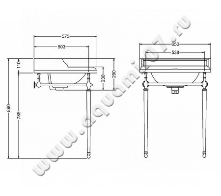 Консоль под раковину Burlington Classic T49A CHR размеры