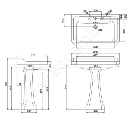Раковина мебельная накладная Burlington Edwardian B18 3TH размеры