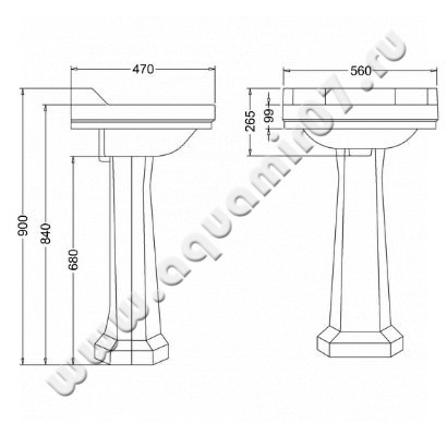 Раковина для пьедестала Burlington Edwardian B6 1TH размеры