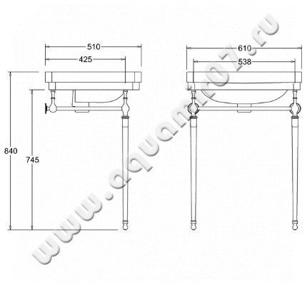 Консоль под раковину Burlington Regal T23A CHR размеры