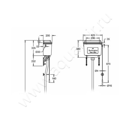 Бачок высокий для унитаза Burlington WC T59 WHI размеры