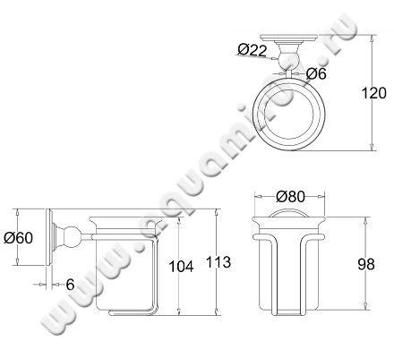 Стакан настенный Burlington Accessories A2 CHR размеры
