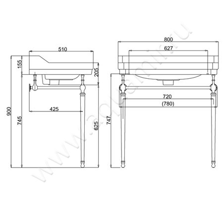 Консоль под раковину Burlington Regal T50 CHR размеры