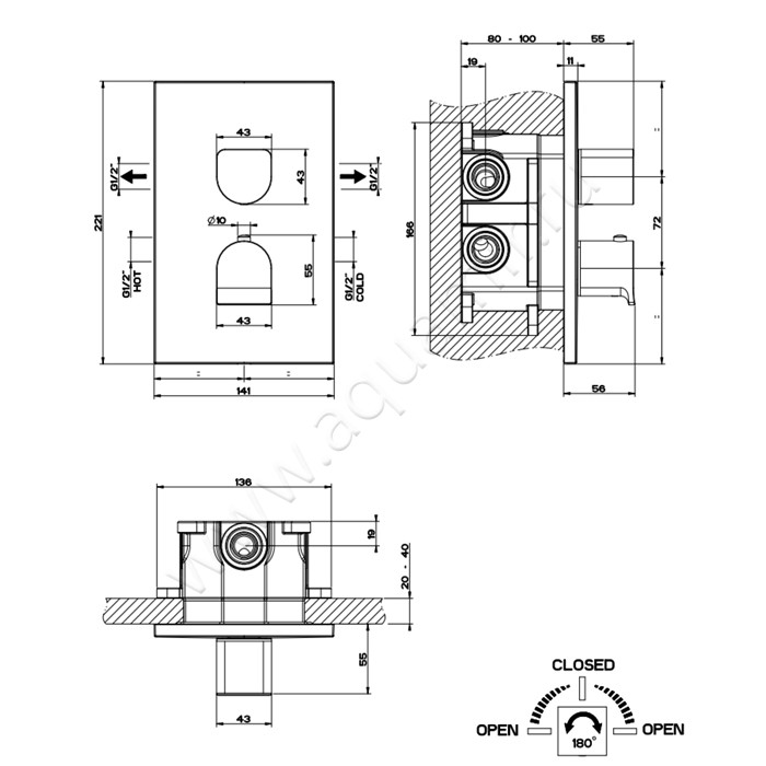 Смеситель для душа Gessi Rilievo 59134149 размеры