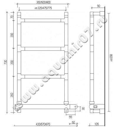 Полотенцесушитель электрический Margaroli Sereno 582 BOX 5824704CRNB размеры