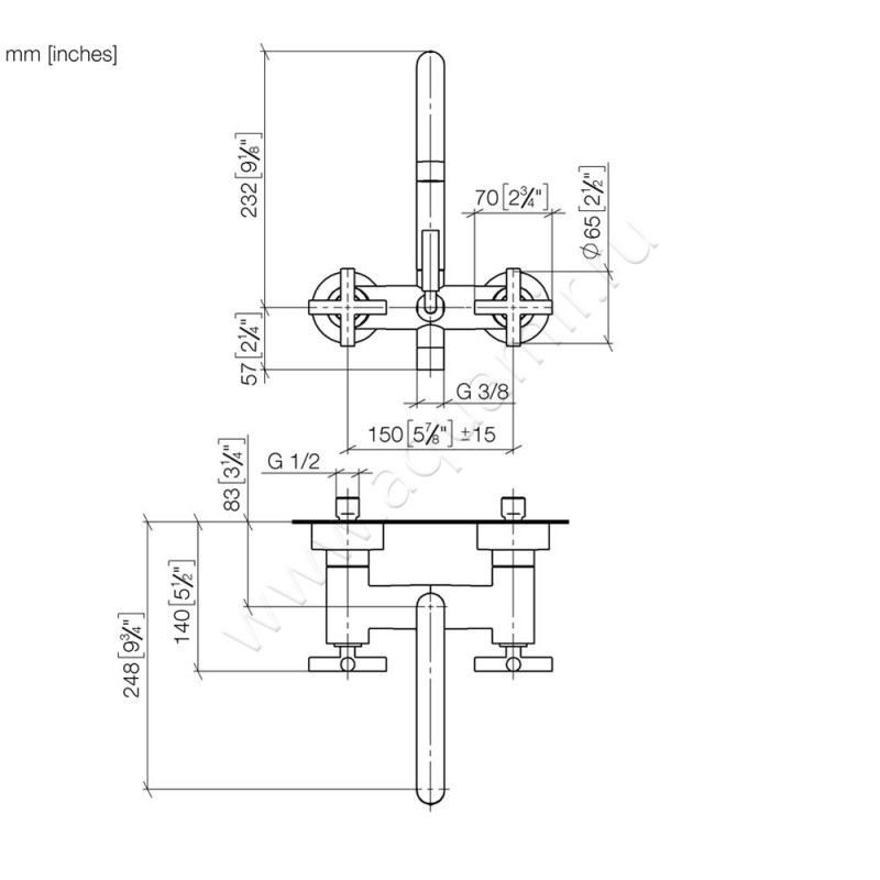 Смеситель для ванны Dornbracht TARA 25100892-08 размеры