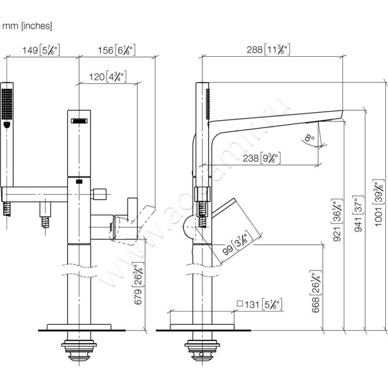 Смеситель для ванны Dornbracht CL.1 25863705-00 размеры