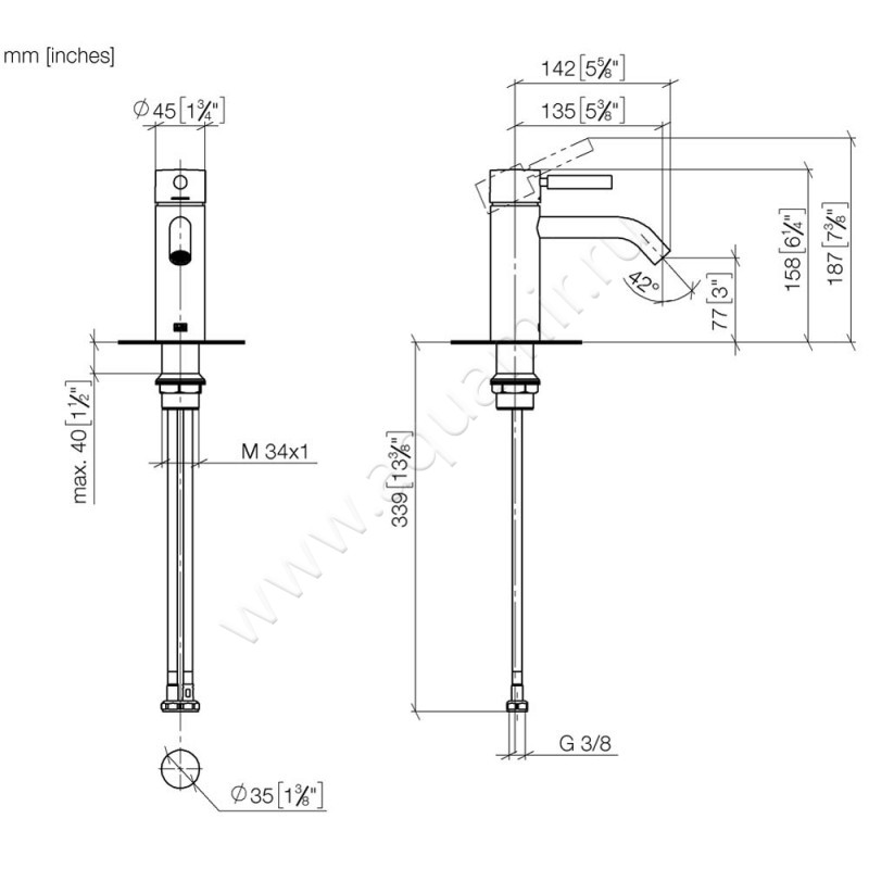 Смеситель для раковины Dornbracht META 33522660-00 размеры