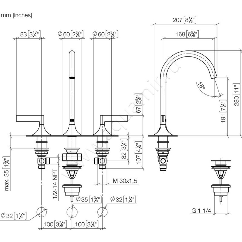 Смеситель для раковины Dornbracht VAIA 20713819-00 размеры