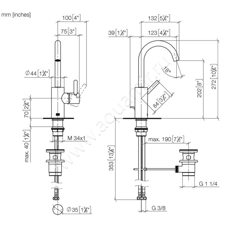 Смеситель для раковины Dornbracht META 33510661-00 размеры