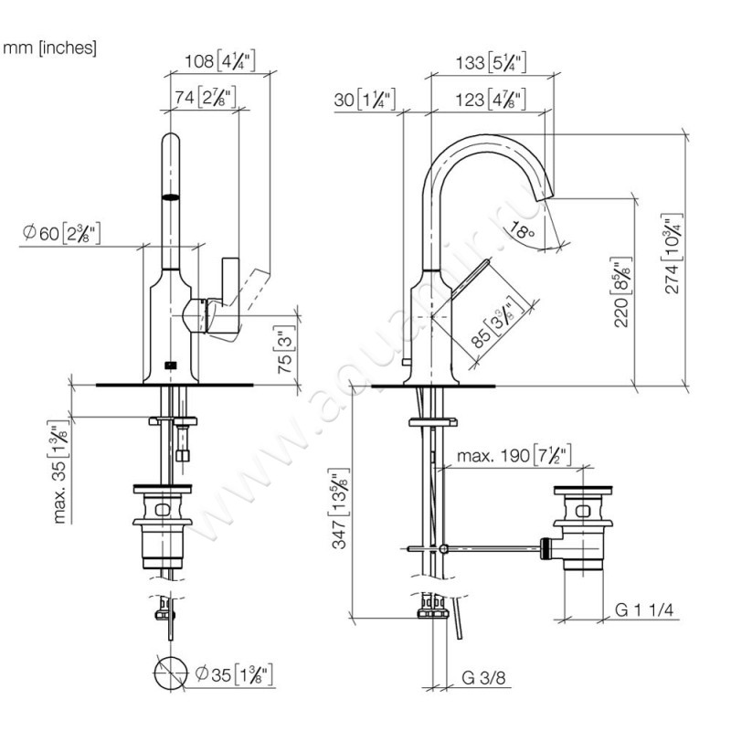 Смеситель для раковины Dornbracht VAIA 33510809-00 размеры