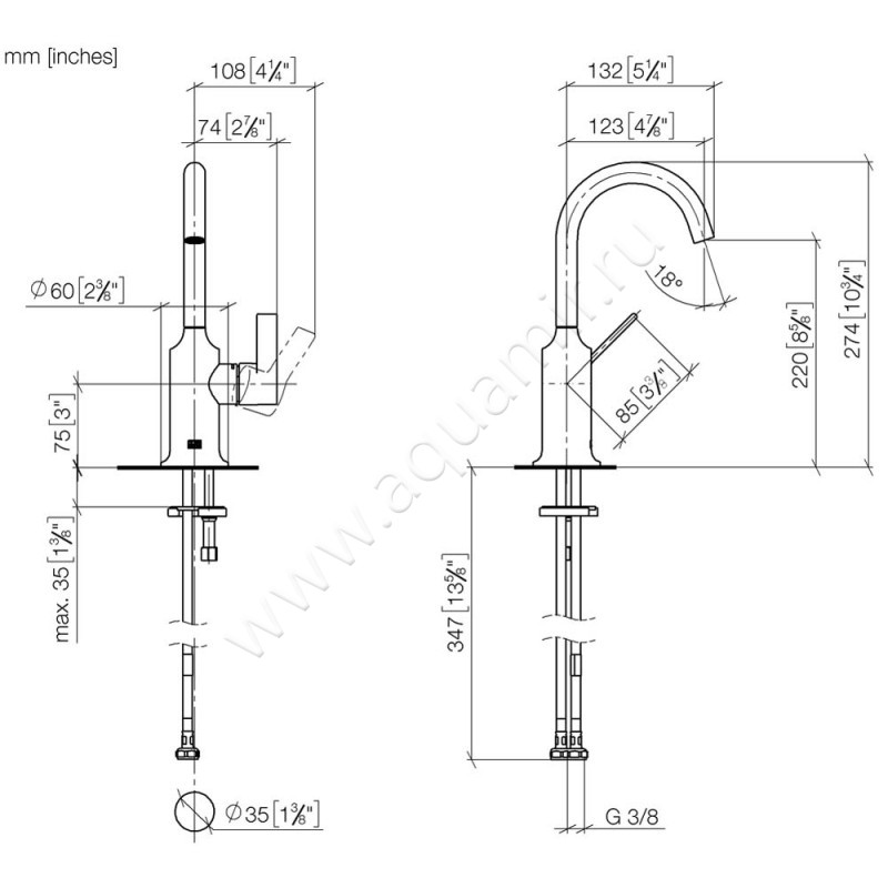 Смеситель для раковины Dornbracht VAIA 33525809-00 размеры