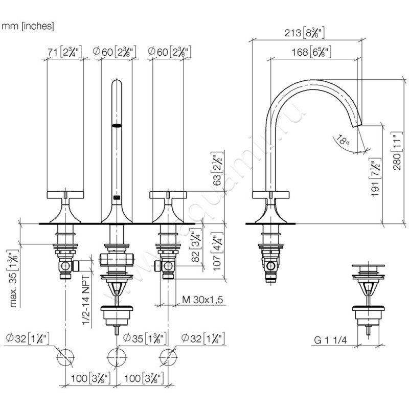 Смеситель для раковины Dornbracht VAIA 20713809-00 размеры