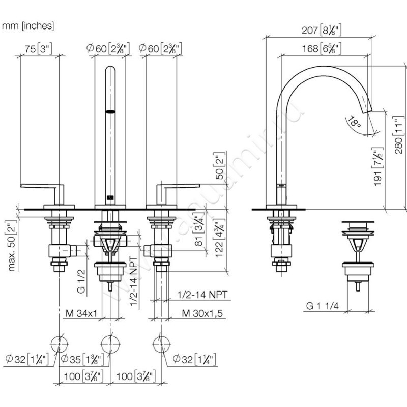Смеситель для раковины Dornbracht META 20713661-00 размеры