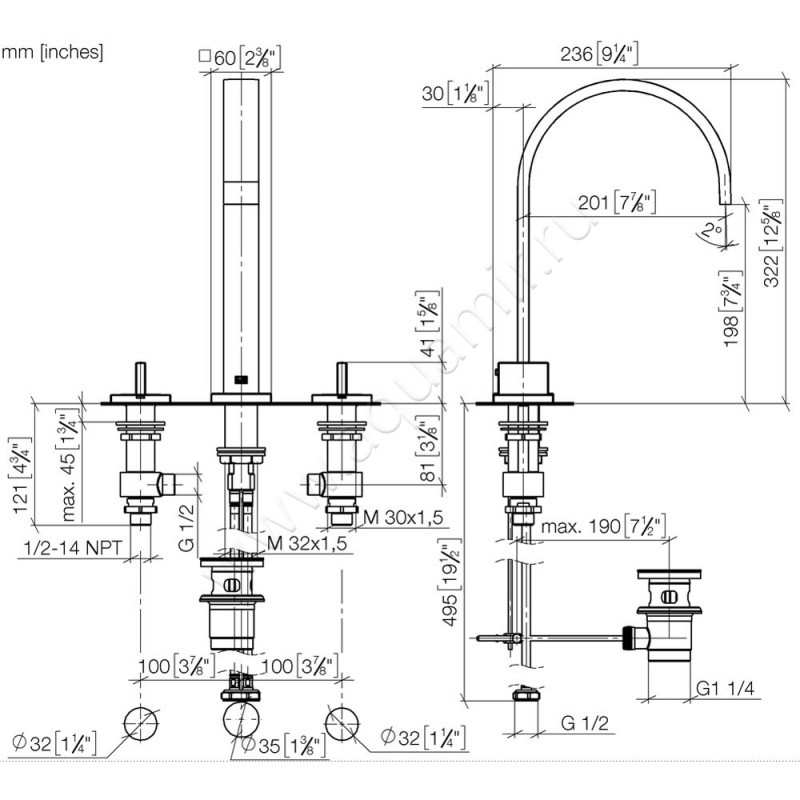 Смеситель для раковины Dornbracht МЕМ 20715782-00 размеры