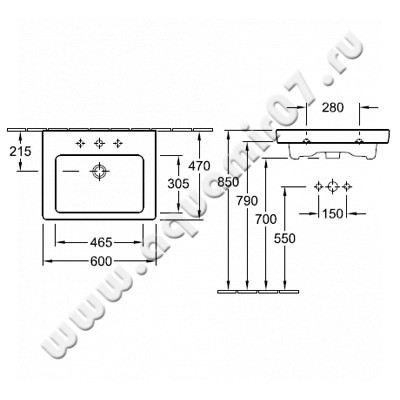 Раковина мебельная накладная Villeroy & Boch Subway 2.0 7113F001 размеры