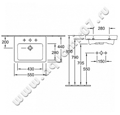 Раковина мебельная накладная Villeroy & Boch Subway 2.0 7113F501 размеры