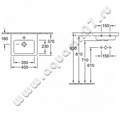 Рукомойник подвесной Villeroy & Boch Subway 2.0 7315F501 размеры