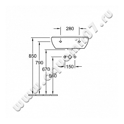 Рукомойник подвесной Villeroy & Boch O.novo 51605501 размеры