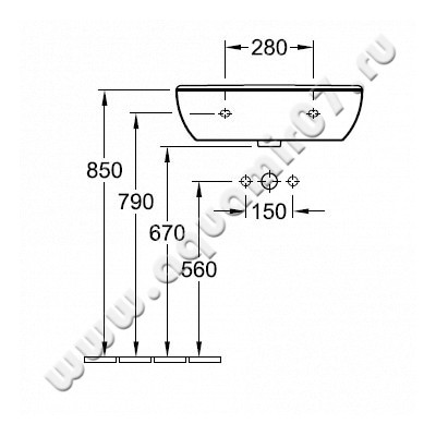 Раковина подвесная Villeroy & Boch O.novo 51606001 размеры