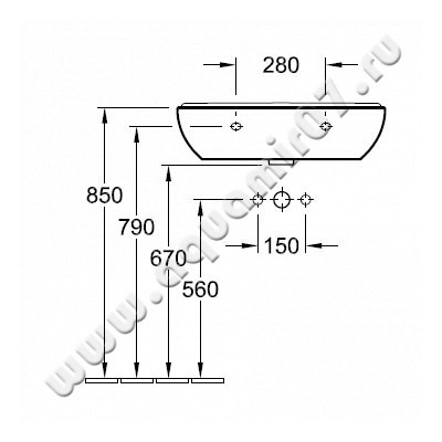 Раковина подвесная Villeroy & Boch O.novo 51606501 размеры