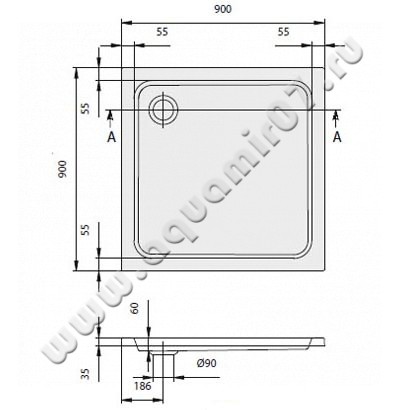 Акриловый поддон для душа Villeroy & Boch O.novo UDA0906DEN1V-01 размеры