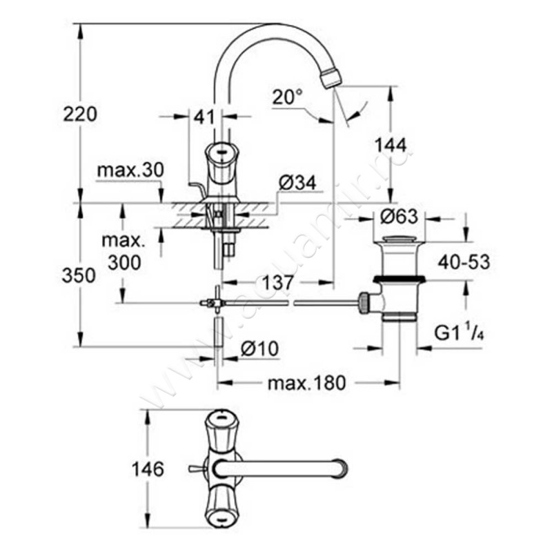 Смеситель для раковины Grohe Costa 21375001 размеры