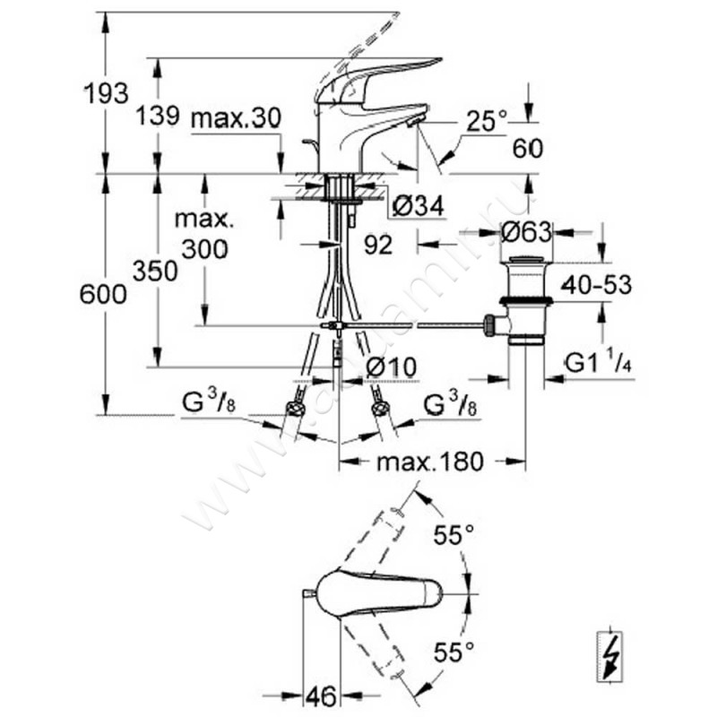 Смеситель для раковины Grohe Euroeco Special 32764000 размеры