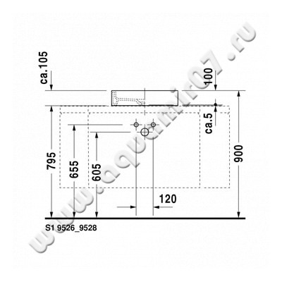 Раковина-чаша накладная с отверстием под смеситель Duravit Starck 1 0387470027 размеры