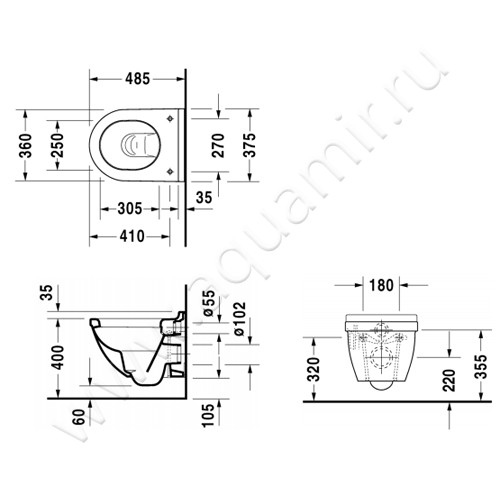 Унитаз подвесной Duravit STARCK 3 2227090000 размеры
