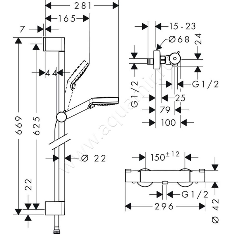 Смеситель для душа Hansgrohe Ecostat 1001 CL 27812400 размеры