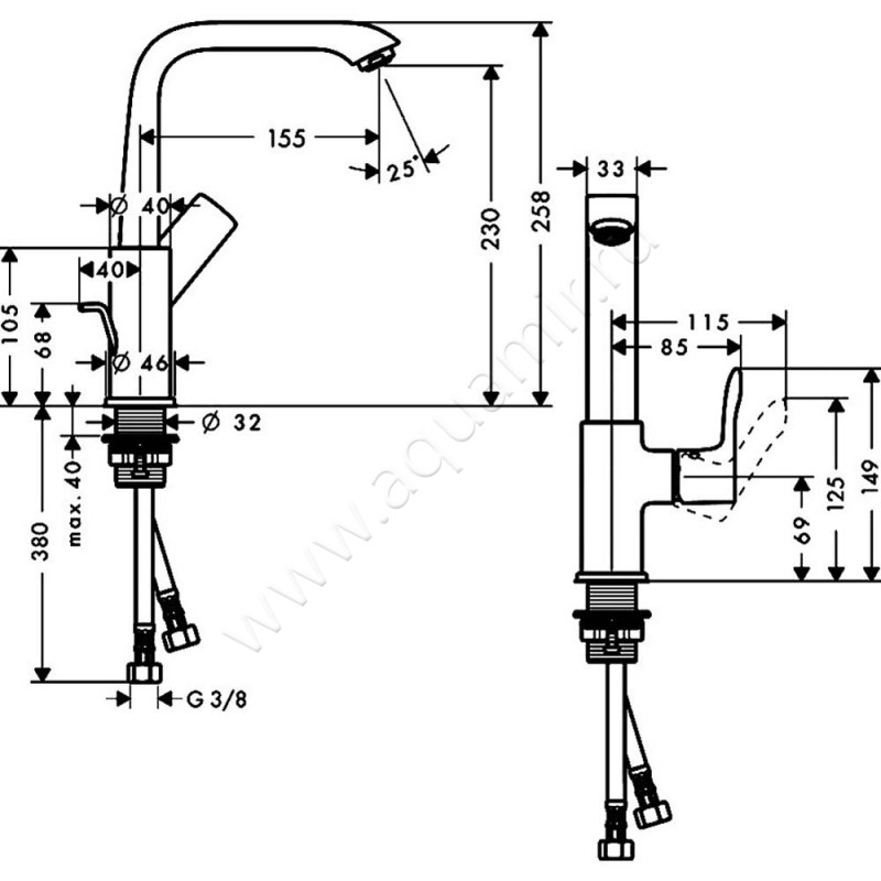 Смеситель для раковины Hansgrohe Metris 31087000 размеры