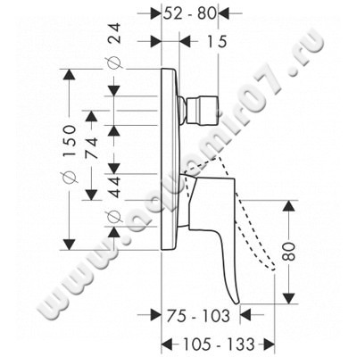 Однорычажный смеситель для ванны/душа Hansgrohe Metris 31493000 размеры