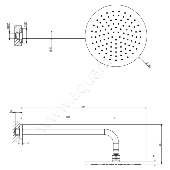 Верхний душ Gessi Rilievo 59148149 размеры