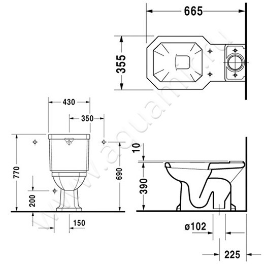 Унитаз напольный Duravit 1930 SERIES 0227010000 размеры