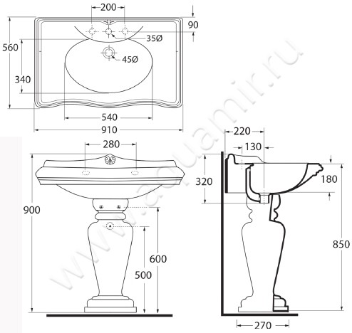 Раковина подвесная Migliore Impero ML.IMP-25.390.BI размеры