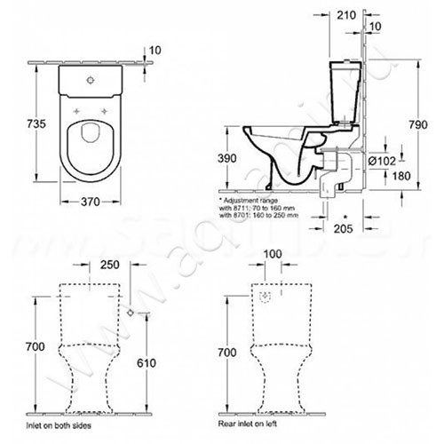 Унитаз напольный Villeroy & Boch HOMMAGE 666210R1 размеры