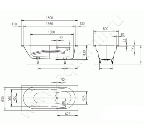 Ванна стальная Kaldewei Vaio Set 234600010001 размеры
