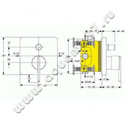 Встраиваемый смеситель для ванны Jado Glance A5453AA размеры