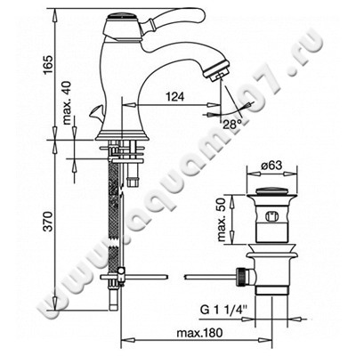 Смеситель для раковины Jado Retro H2363AA размеры