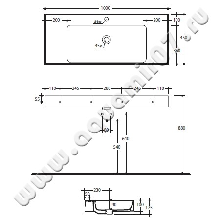 Раковина подвесная Kerasan Cento 3550 01 размеры