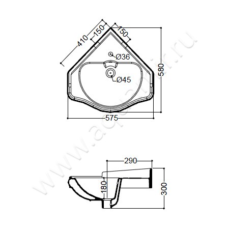Раковина подвесная Kerasan Retro 103201 размеры