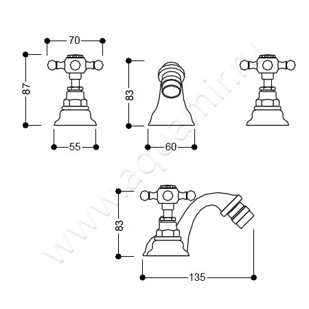 Смеситель для биде Kerasan Retro 739290 размеры