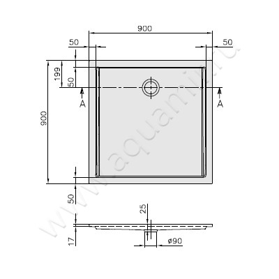 Квариловый поддон для душа Villeroy & Boch Futurion UDQ0900FFL1V-01 размеры